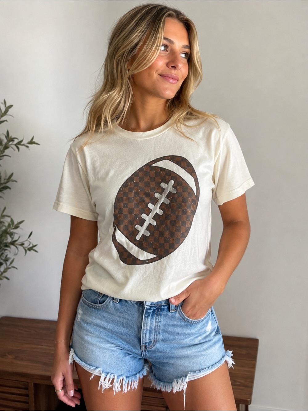 Tultex Cream Football Graphic Tee Size Medium